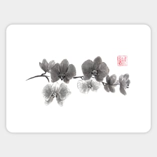 Curious orchid sumi-e painting Sticker